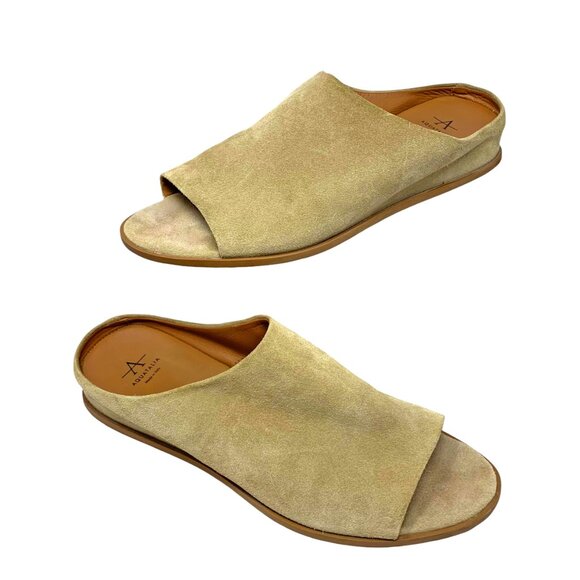 Aquatalia Anne Tan Suede Low Wedge Open Toe‎ Mules - Picture 10 of 12